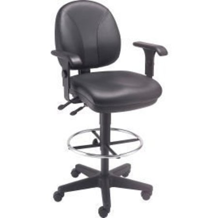 GLOBAL EQUIPMENT Interion    Leather Task Stool with Arms - 360 #176   Footrest - Black 506755